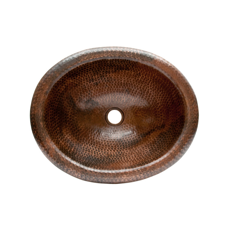 18" Oval Hammered Copper Bathroom Sink with Oil Rubbed Bronze Finish