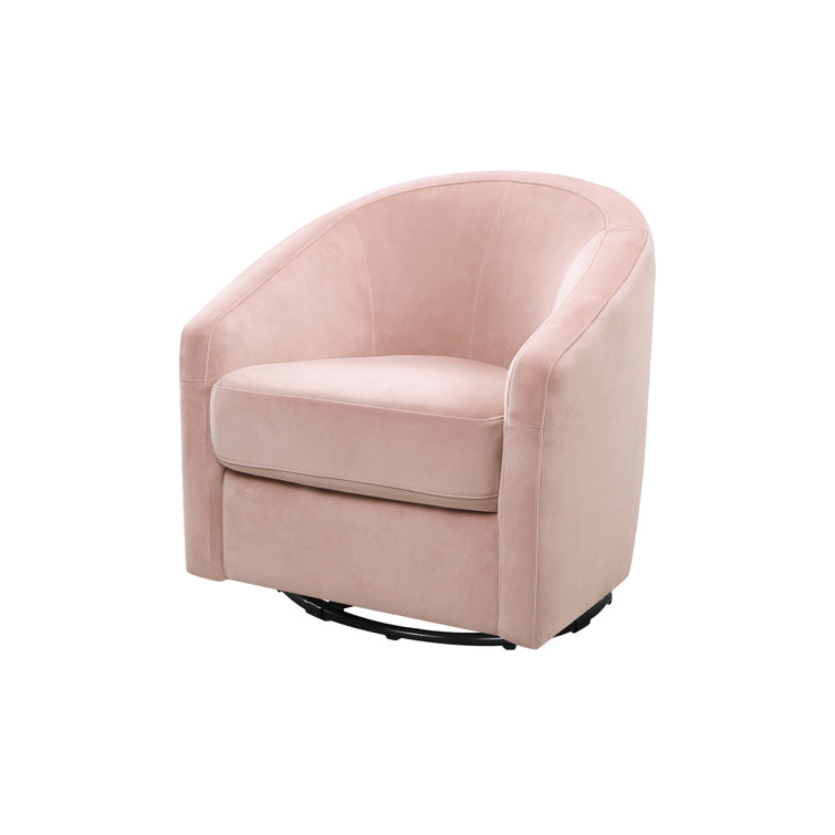 Blush Pink Velvet Handcrafted Swivel Glider with Wooden Base