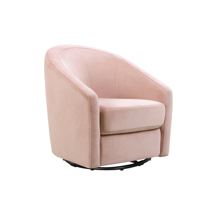 Blush Pink Velvet Handcrafted Swivel Glider with Wooden Base