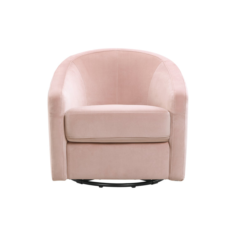 Blush Pink Velvet Handcrafted Swivel Glider with Wooden Base