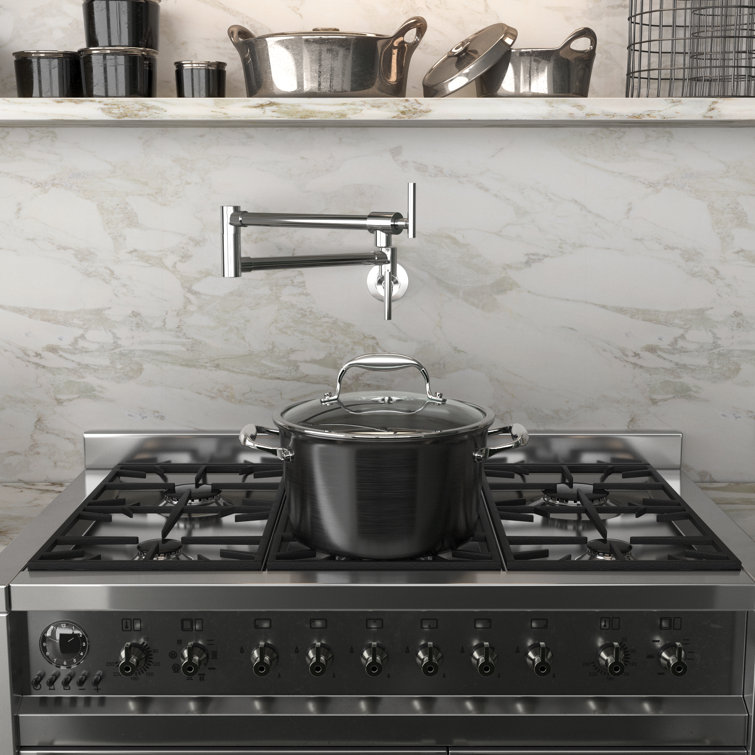 Polished Chrome Wall-Mounted Pot Filler with Dual Pivot