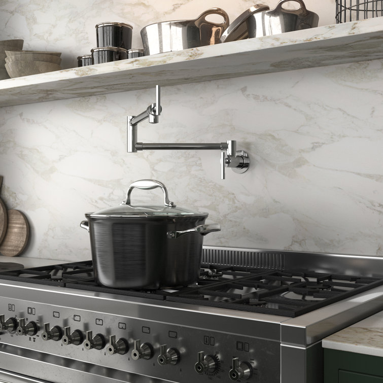 Polished Chrome Wall-Mounted Pot Filler with Dual Pivot