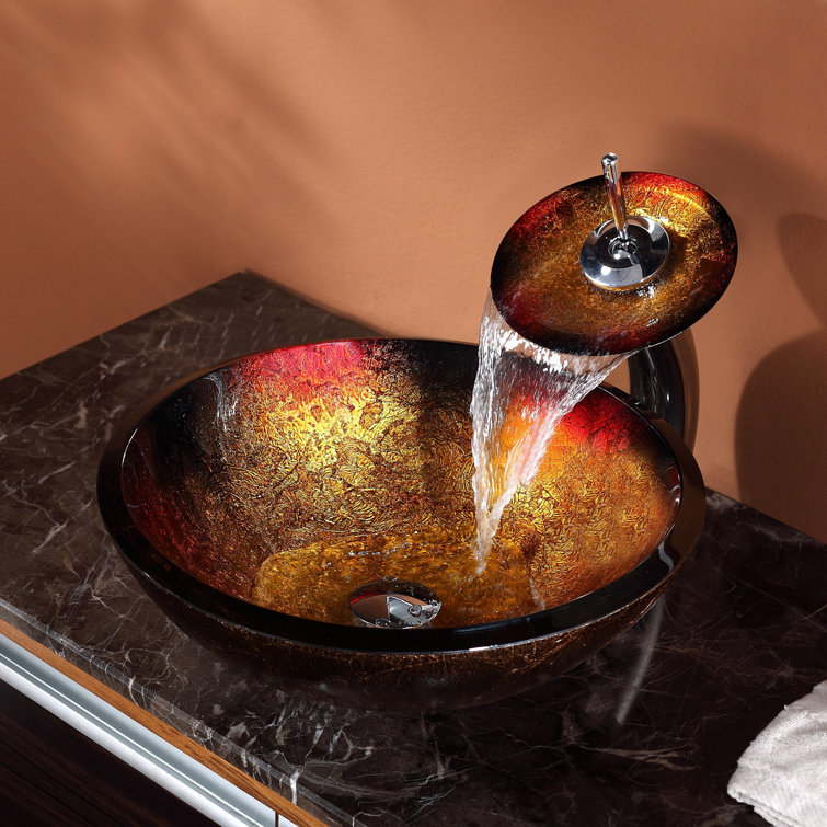 Elevated Mercury Glass 17" Vessel Bathroom Sink with Waterfall Faucet