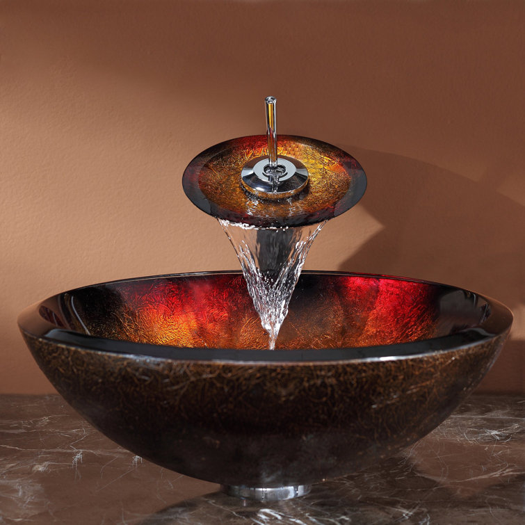 Elevated Mercury Glass 17" Vessel Bathroom Sink with Waterfall Faucet