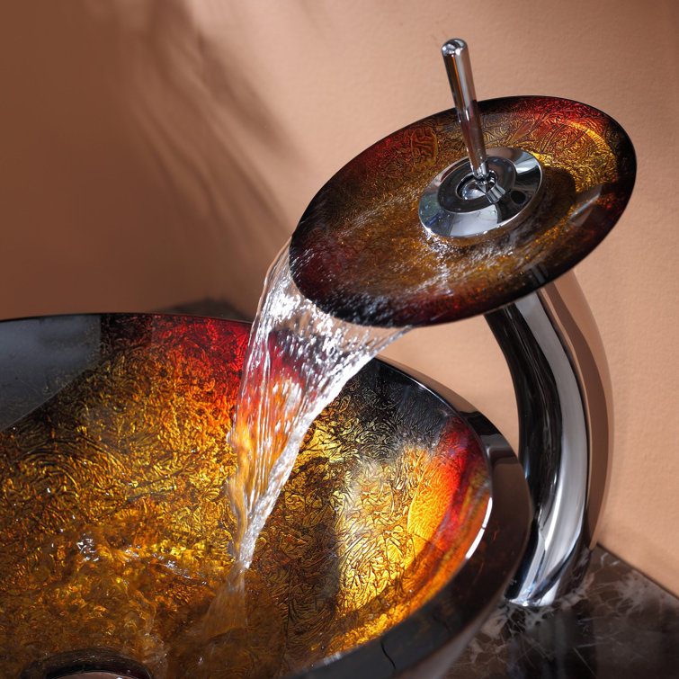 Elevated Mercury Glass 17" Vessel Bathroom Sink with Waterfall Faucet