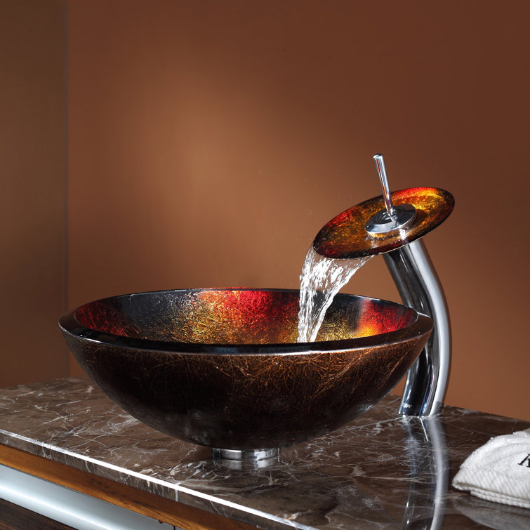 Elevated Mercury Glass 17" Vessel Bathroom Sink with Waterfall Faucet