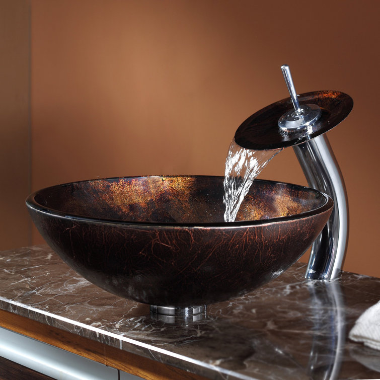 16.5" Brown Glass Vessel Sink with Chrome Faucet