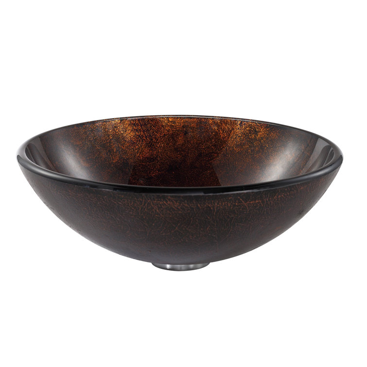 Copper Glass Round Vessel Bathroom Sink, 17 inch