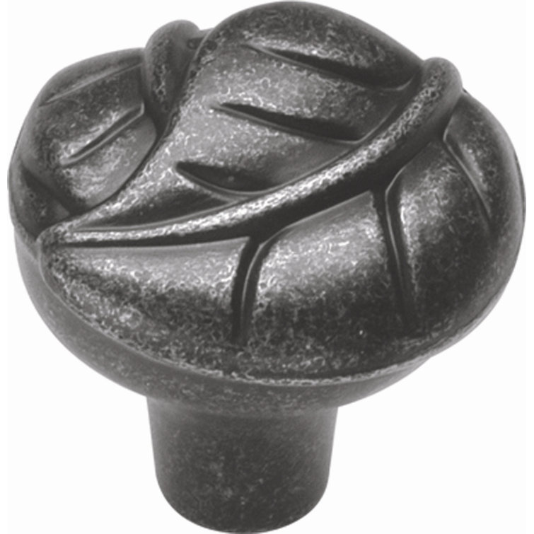 Pewter Leaf Design Round Cabinet Knob with Mounting Hardware