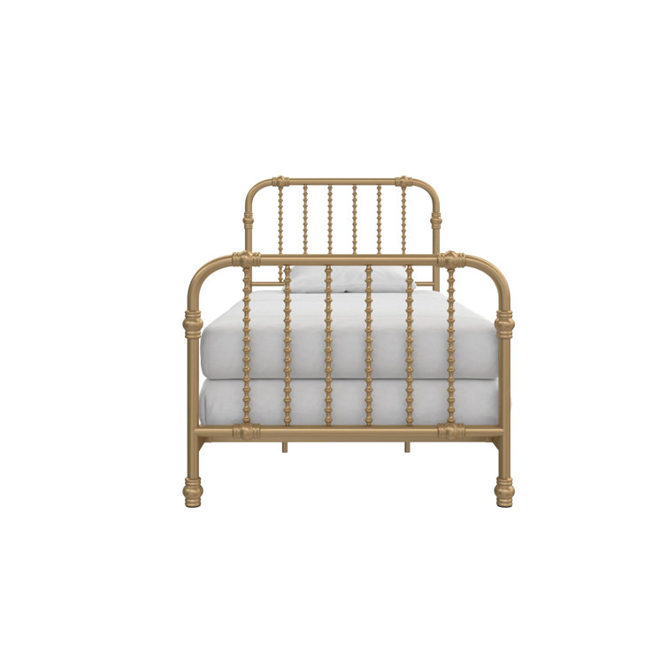 Gold Full Metal Bed with Scrollwork Headboard
