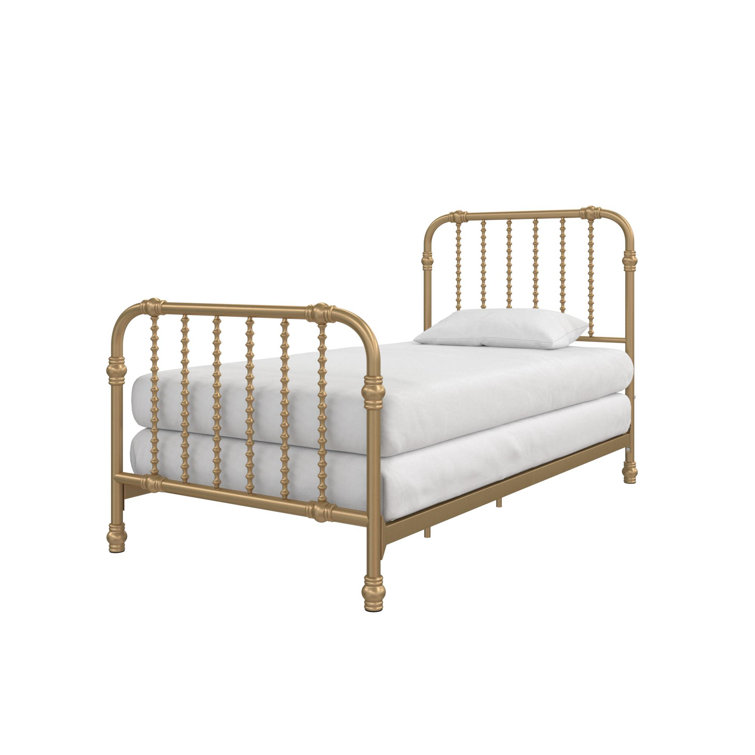 Gold Full Metal Bed with Scrollwork Headboard