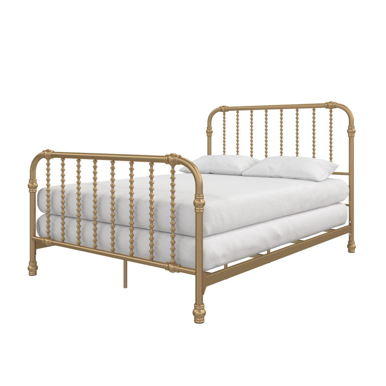 Gold Full Metal Bed with Scrollwork Headboard