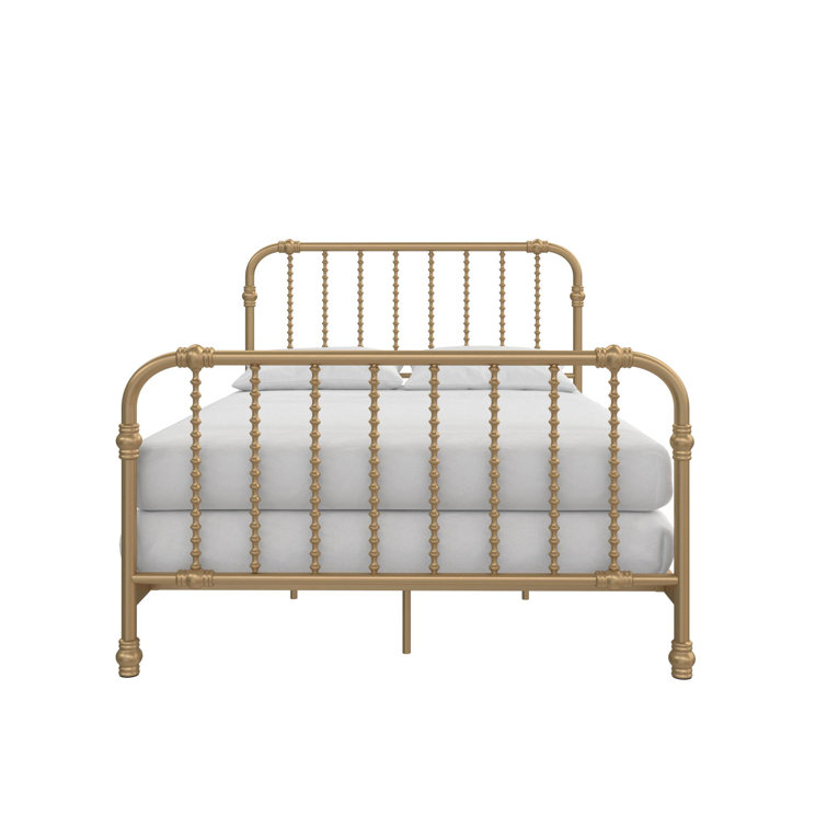 Gold Full Metal Bed with Scrollwork Headboard