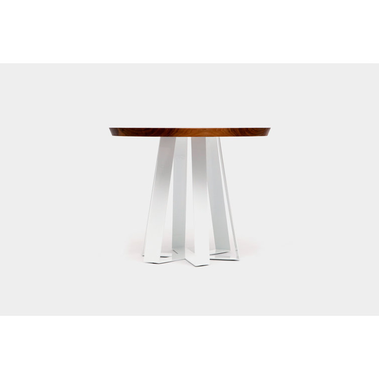 Modern Round Walnut Dining Table with Hexagon Steel Base