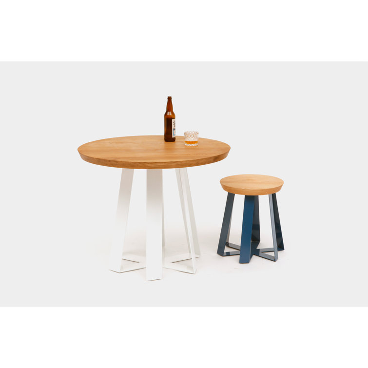 Modern Round Walnut Dining Table with Hexagon Steel Base