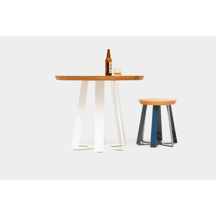 Solid Oak and Red Pedestal Round Dining Table