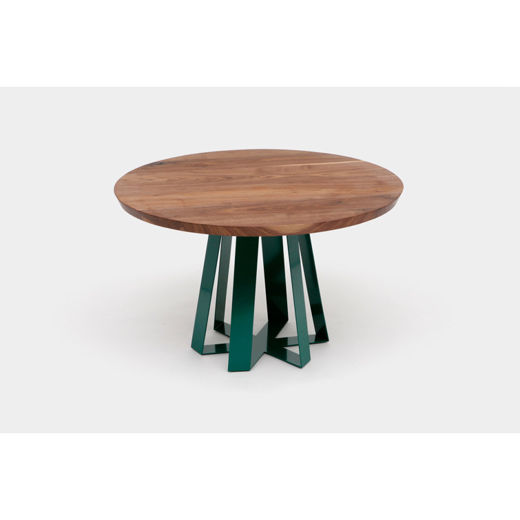 Contemporary Hexagon Base 36" Walnut Dining Table in Green