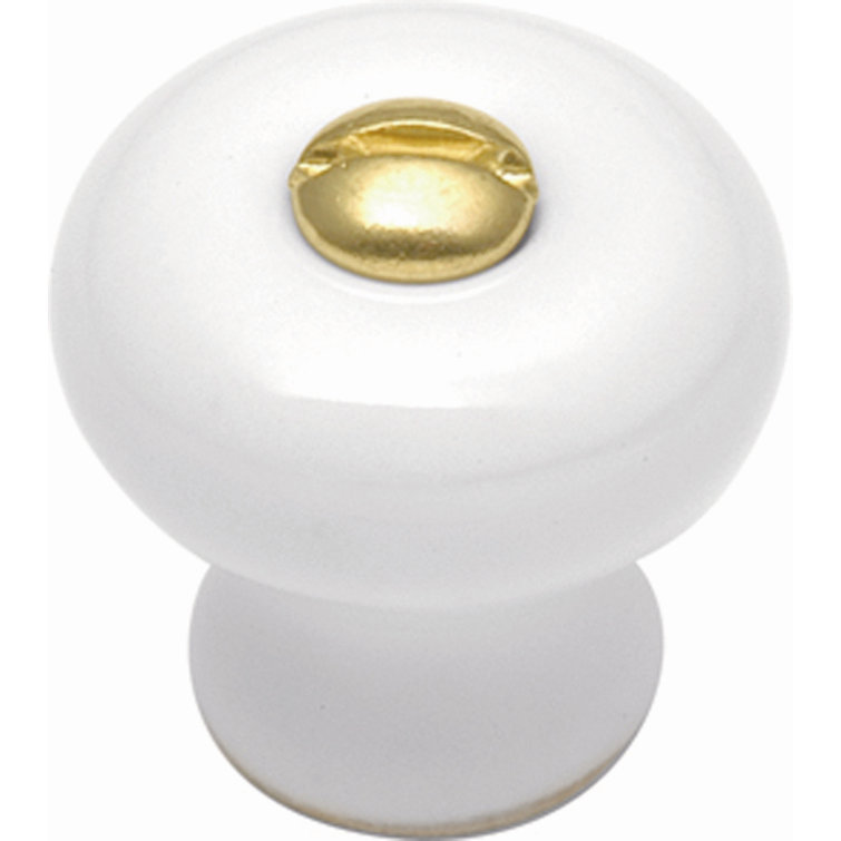 Traditional White and Brass Mushroom Cabinet Knob