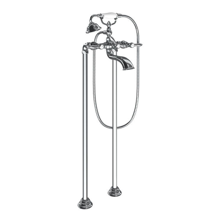 Elegant Chrome Polished Nickel Floor-Mounted Tub Faucet with Handshower