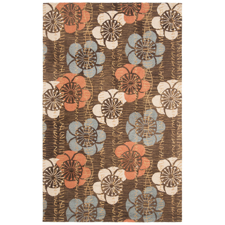 Handmade Blue and Brown Floral Wool Area Rug