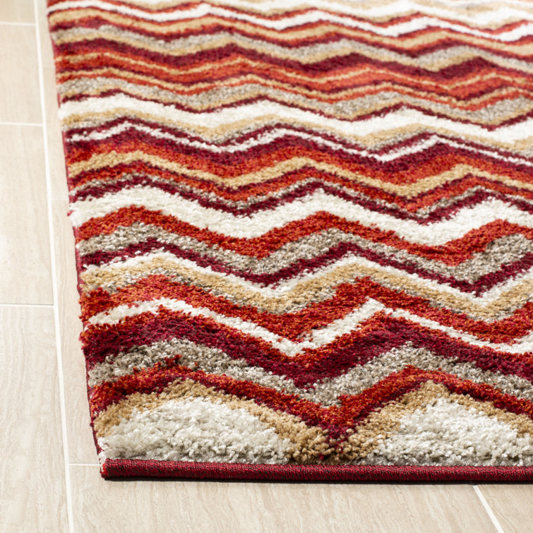 Red and Beige Striped 4' x 6' Synthetic Area Rug
