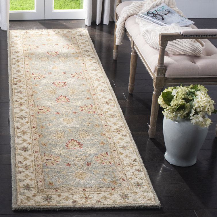 Hand-Tufted Premium Wool Square Rug in Grey Blue and Beige