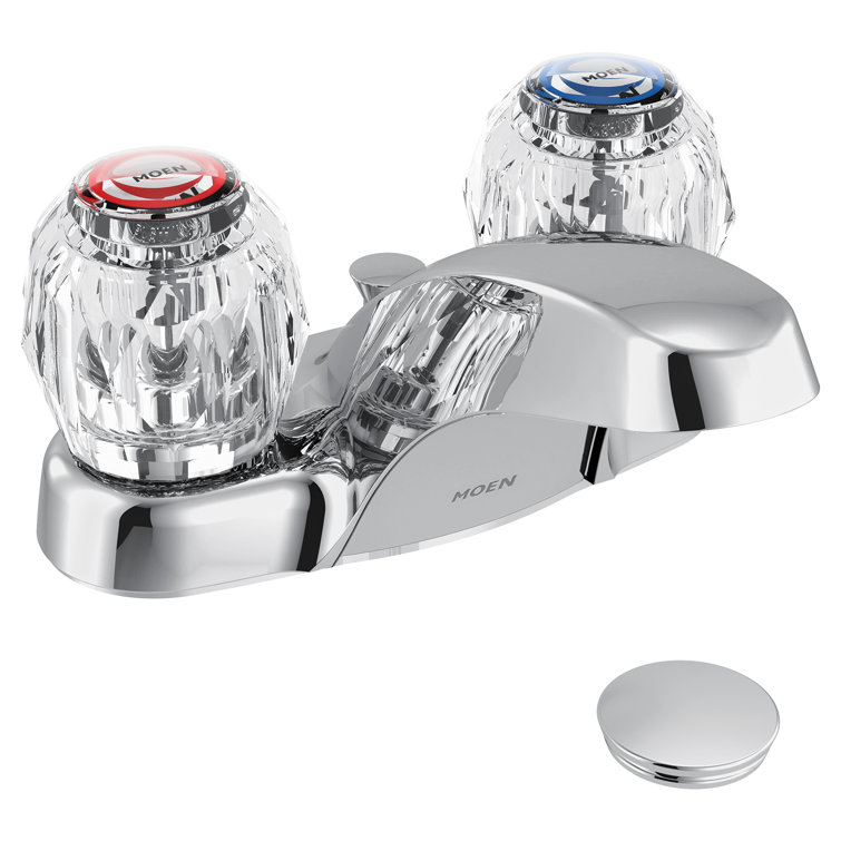 Chrome Centerset Low Arc Bathroom Faucet with Acrylic Handles