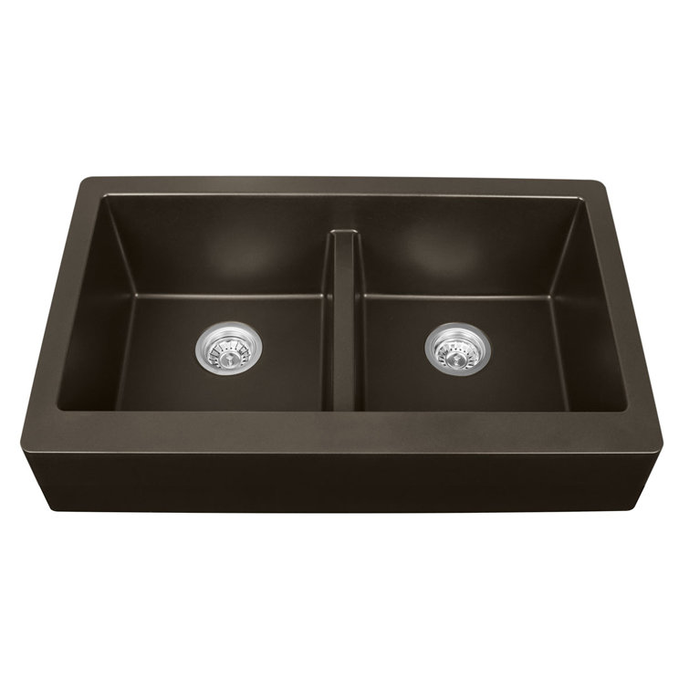 Brown Quartz Composite Farmhouse Double Bowl Kitchen Sink