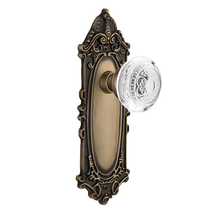 Antique Brass Victorian Plate with Crystal Egg and Dart Privacy Knob