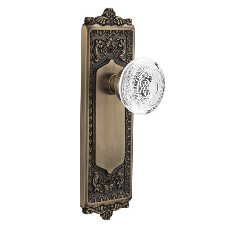 Antique Brass Privacy Plate with Crystal Egg and Dart Knob