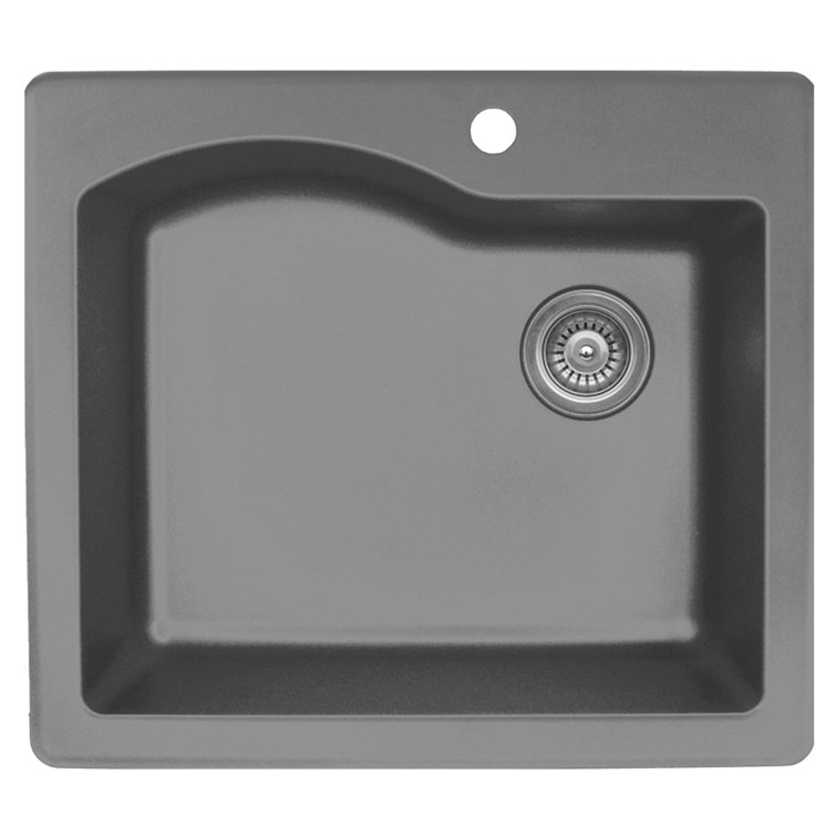Gray Quartz Composite Single Bowl Drop-In Kitchen Sink