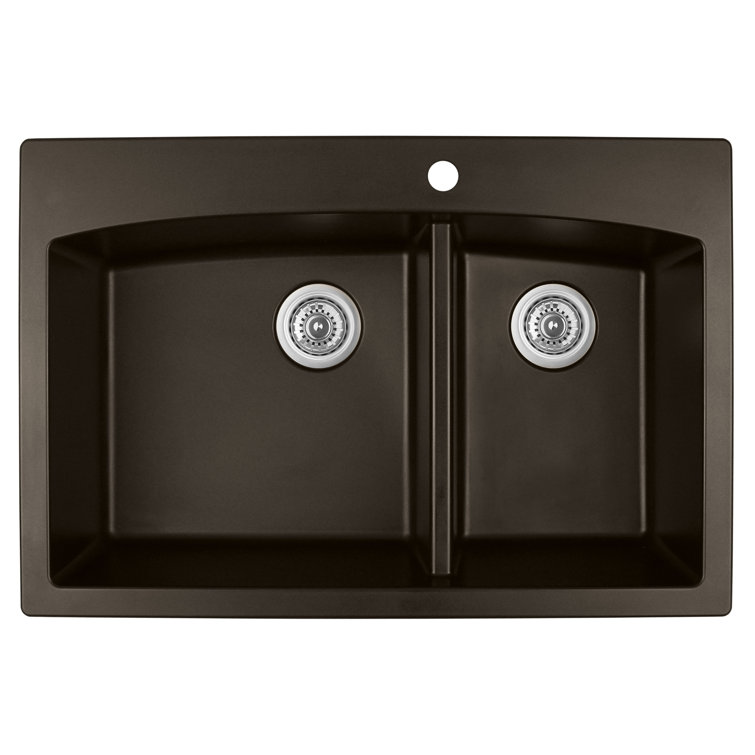 Brown Quartz Double Bowl Kitchen Sink with Rear Drain