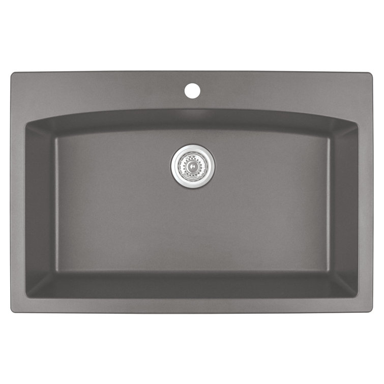 Concrete Quartz Composite Single Bowl Kitchen Sink, 33'' x 22''