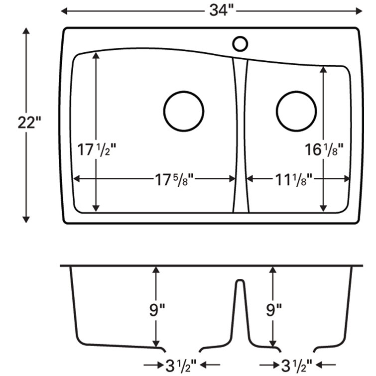 Gray Quartz Composite 34'' Double Bowl Kitchen Sink
