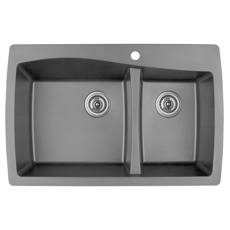 Gray Quartz Composite 34'' Double Bowl Kitchen Sink