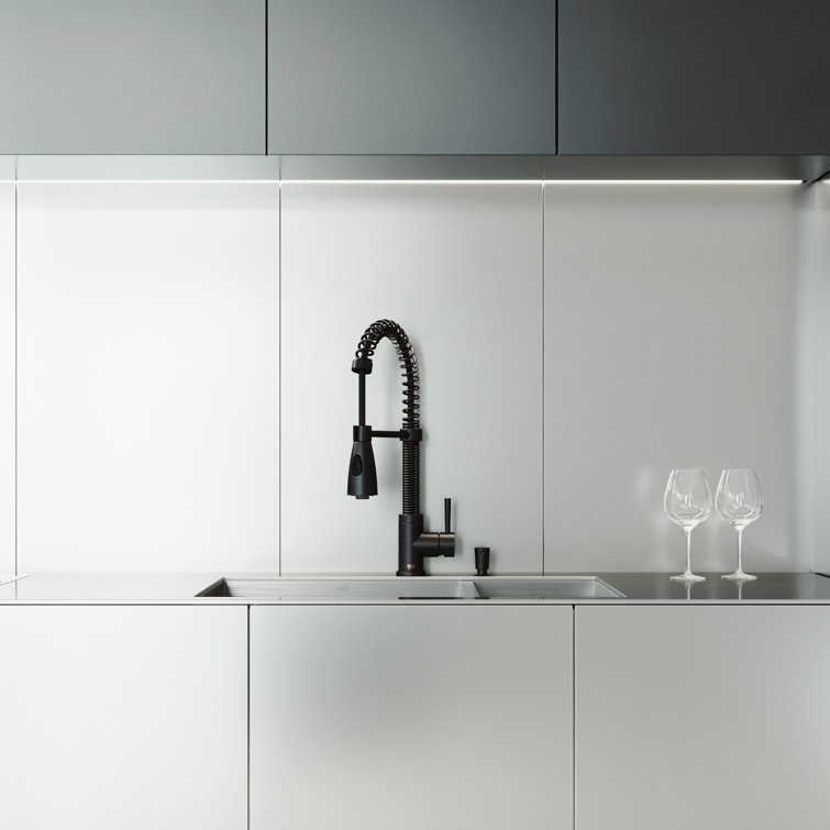 Matte Black 19" Pull-Down Sprayer Kitchen Faucet with Soap Dispenser