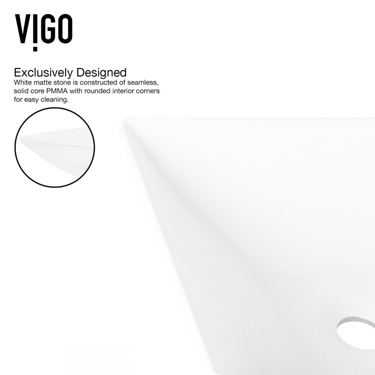 Modern Square Above-Counter Stone Bathroom Sink in White with Faucet