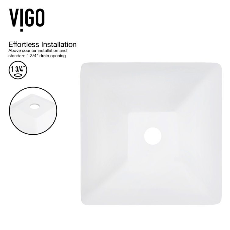 Modern Square Above-Counter Stone Bathroom Sink in White with Faucet