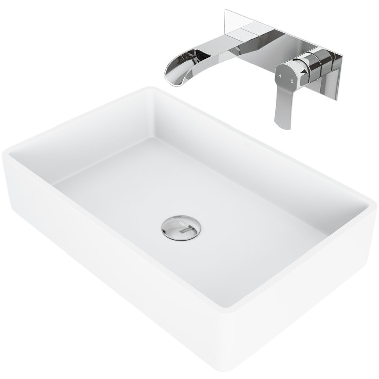 Eco-Friendly White Stone Rectangular Vessel Sink with Modern Faucet