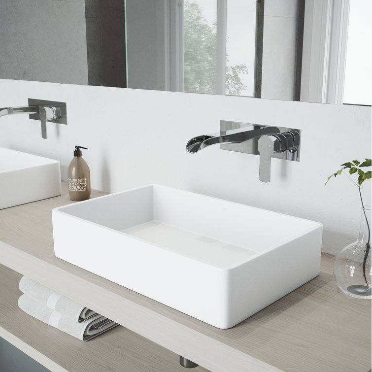 Eco-Friendly White Stone Rectangular Vessel Sink with Modern Faucet