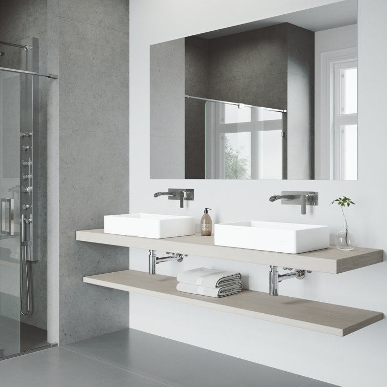 Eco-Friendly White Stone Rectangular Vessel Sink with Modern Faucet