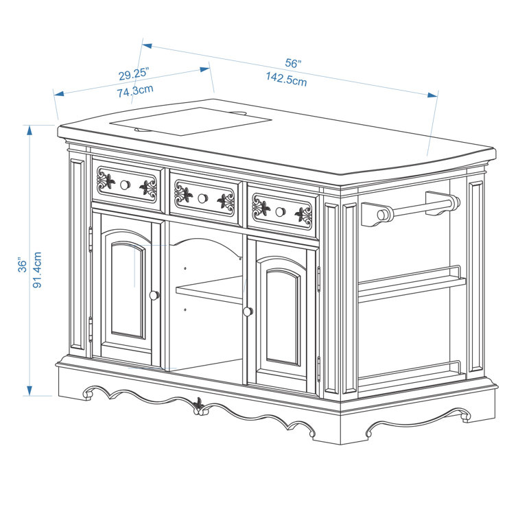 Black and Natural Wood Kitchen Island with Granite Top