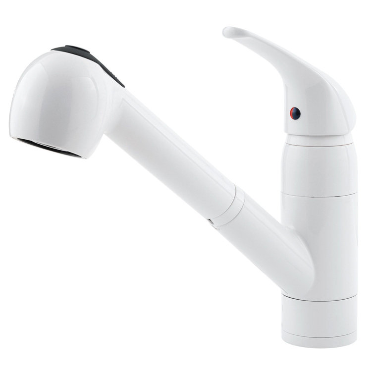 White Ceramic Single Handle Kitchen Faucet with Pull-out Spray