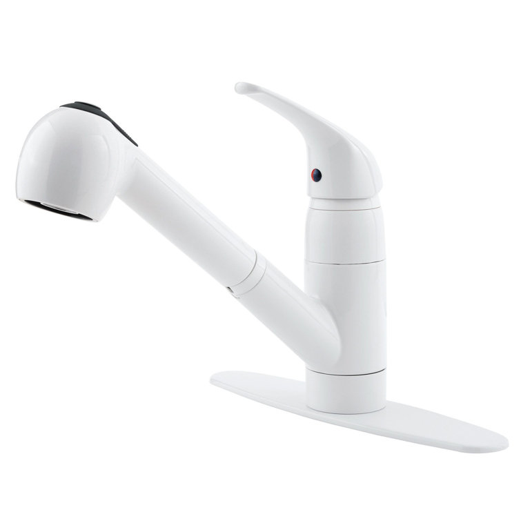 White Ceramic Single Handle Kitchen Faucet with Pull-out Spray