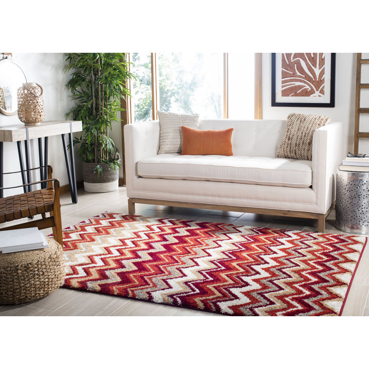 Red and Beige Striped 4' x 6' Synthetic Area Rug