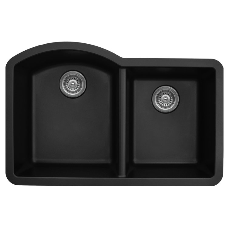 Black Quartz Composite 32'' x 21'' Double Bowl Undermount Kitchen Sink