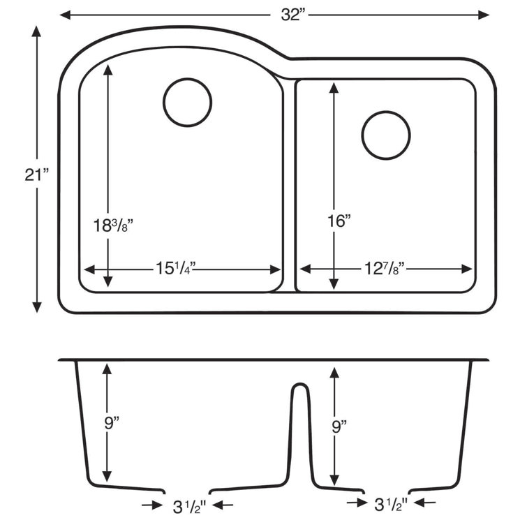 Black Quartz Composite 32'' x 21'' Double Bowl Undermount Kitchen Sink