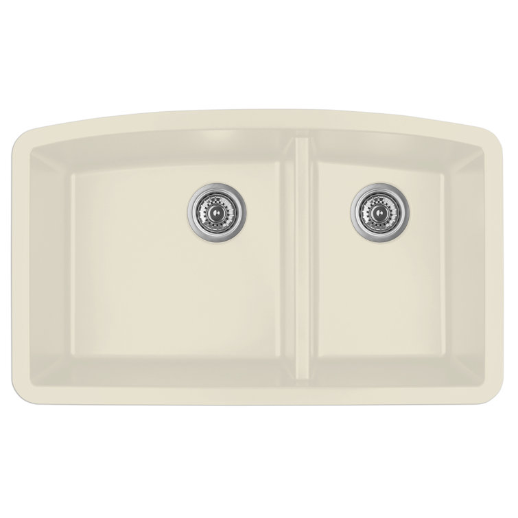 Bisque Quartz Composite 32'' Double Bowl Undermount Kitchen Sink