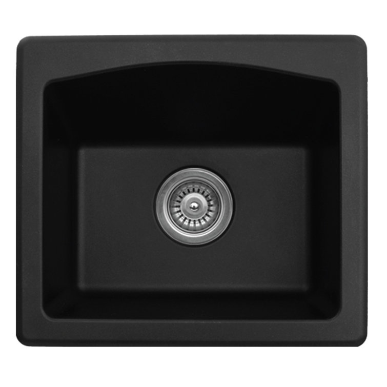 Black Quartz Composite 18'' Single Bowl Dual Mount Kitchen Sink