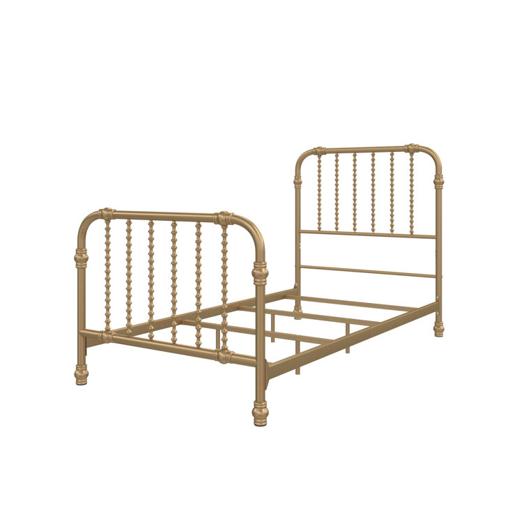 Gold Full Metal Bed with Scrollwork Headboard